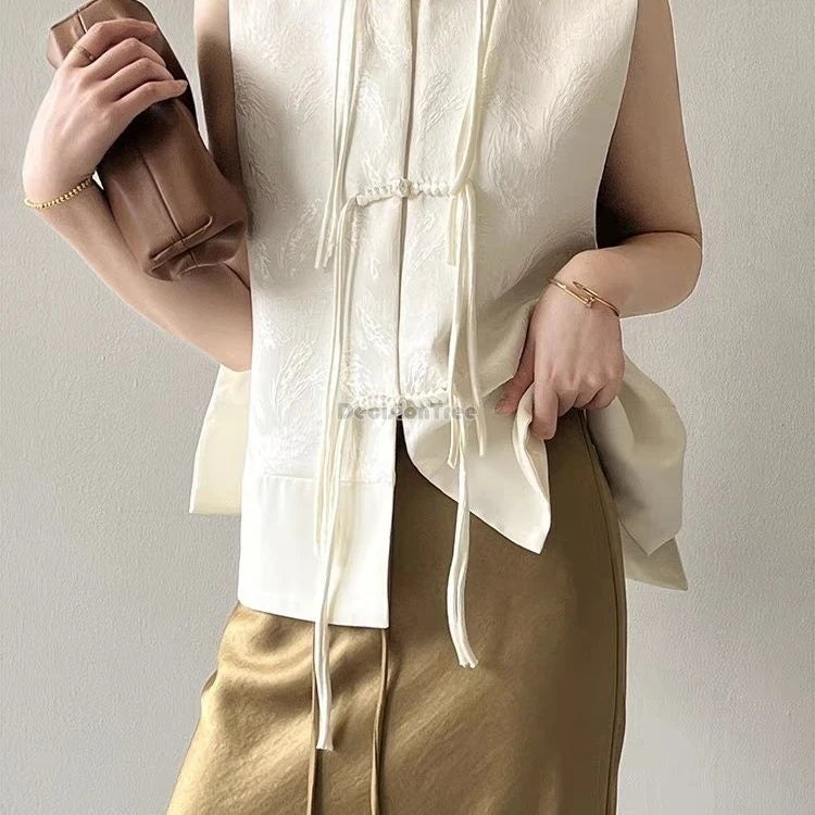 2026 spring new chinese new style plate buckle waistcoat jacket jacquard stand collar sleeveless retro women cheongsam waistcoat Pi-Mart