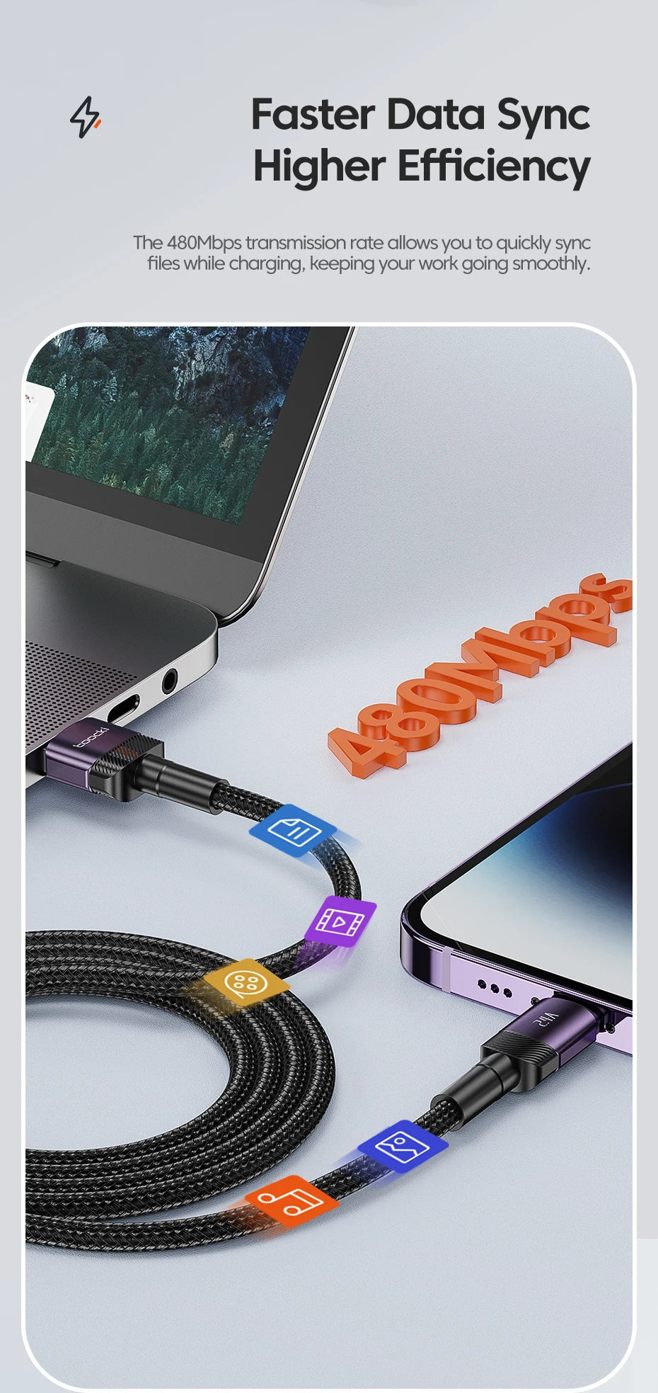 Toocki USB Cable For iPhone 14 13 12 Pro Max X XS XR 8 7 Plus iPad Fast Charging Charger Aluminum iP Cable For iPhone Data Cord Pi-Mart