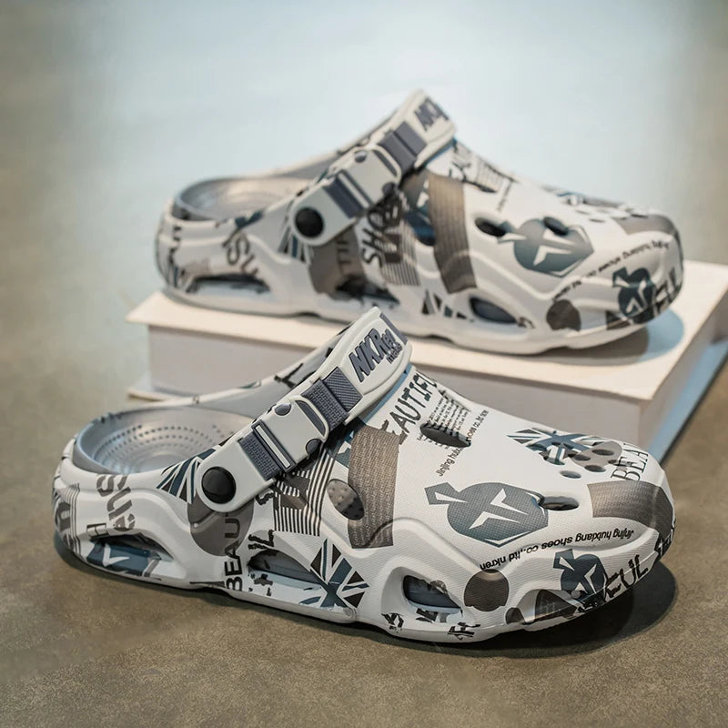 Casual Clogs Men 2026 New Trendy Summer Beach Sandals for Men Thick-bottom EVA Garden Shoes Closed-toe Fashion Slippers for Men Pi-Mart