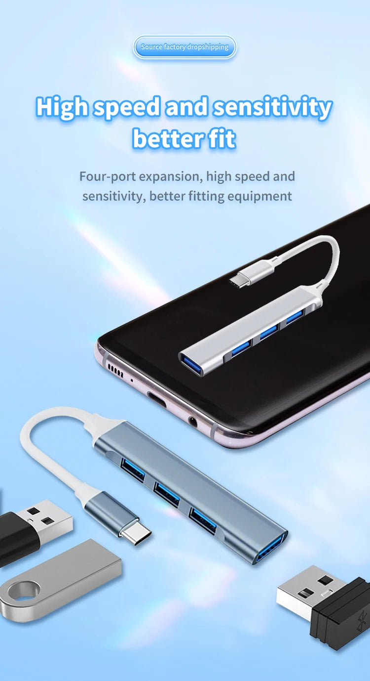 4-in-1 USB C Hub 3.0, Multi-Port OTG Adapter for Smartphones, Tablets, Laptops, Computers, Type-C Splitter Pi-Mart