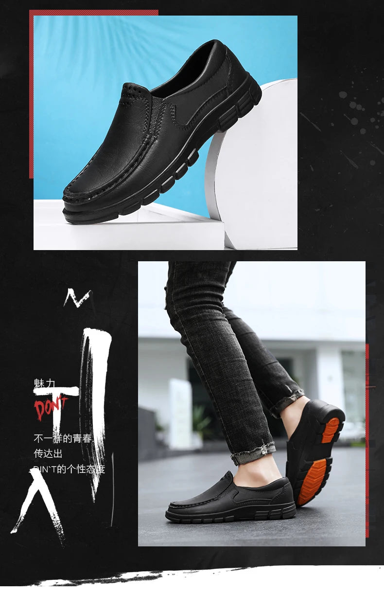 Chef shoes four season new anti slip oil resistant plus size business casual men's work leather shoes fashion comfort soft soled Pi-Mart