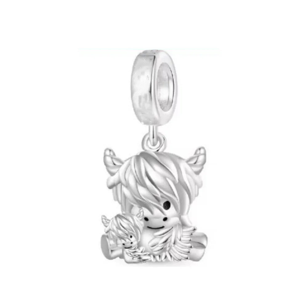 Fashionable 925 Sterling Silver Highland Cow Animal Pendant Suitable for Bracelets, Necklaces, DIY Women's Jewelry Accessories Pi-Mart