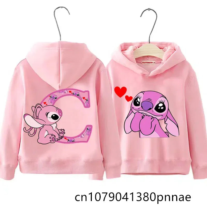 Color: Khaki, Kid Size: 13 - Girls Boys Lilo and Stitch Sportswear Hoodies Casual Fashion Sweatshirts Angel Letter AZ Anime Autumn/Winter Hoodie Kids Hoodies
