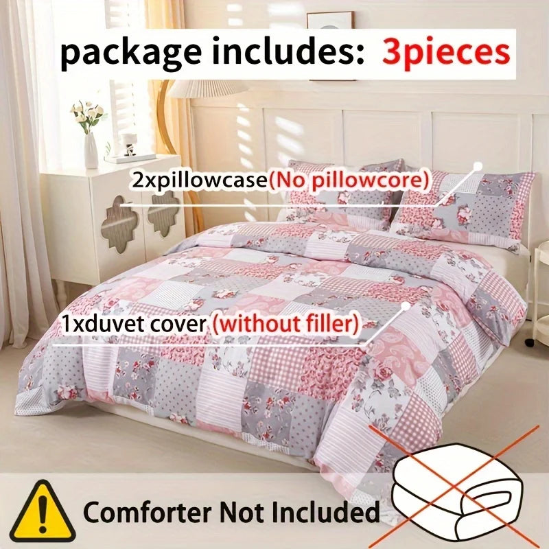 3pcs Splicing floral Pattern Duvet Cover Set, Soft Skin-Friendly Bedding Set Includes 1 Duvet Cover And 2 Pillowcases Pi-Mart