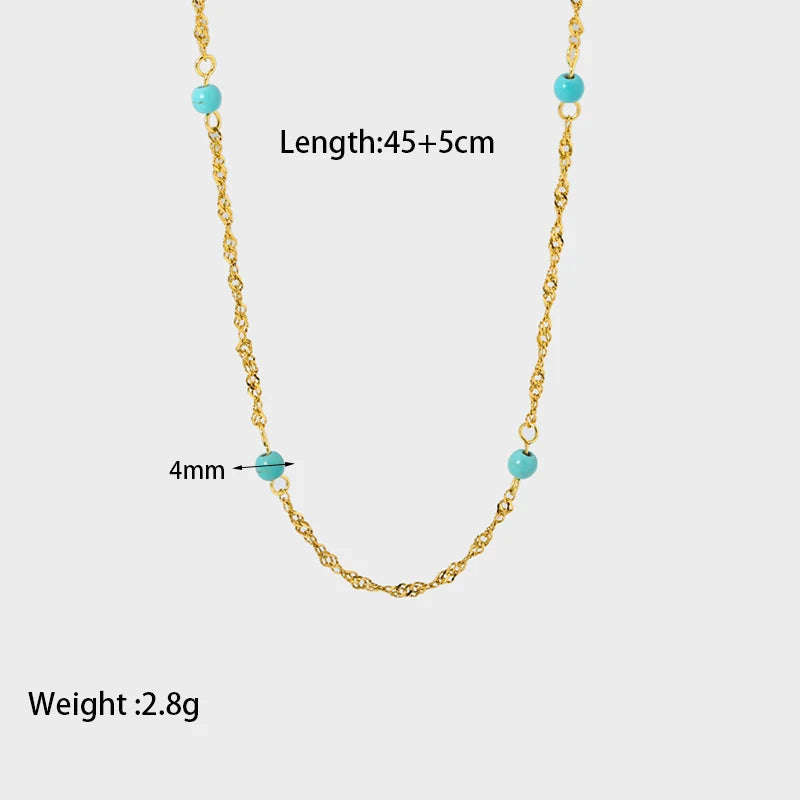 Stylish 18k Gold Plated Stainless Steel Blue Natural Stone Geometric Pendant Necklace for Women Waterproof  Collar Jewelry Gift Pi-Mart