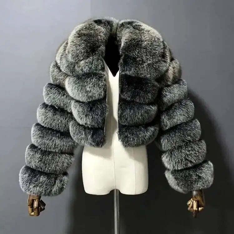 DEAT Fashion Women's Faux Fur Coat Lapel Zipper Long Sleeves Loose Thick Imitation  Fur Short Jacket Winter New 7AB6103 Pi-Mart
