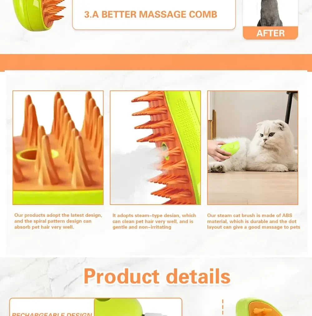 Dog Cat Steamy Brush Steam Brush Electric Sprayer for Massage Pet Grooming Tool Shedding 3 in 1 Electric Sprays Massage Combs Pi-Mart