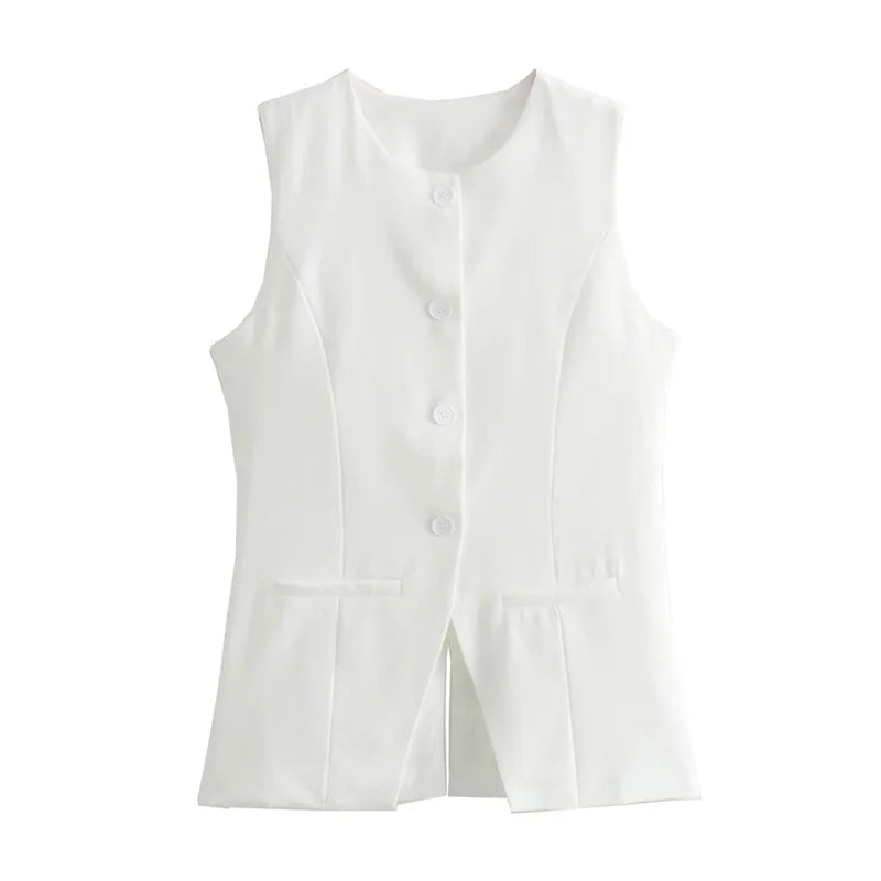 MUJER 2025 White Sleeveless Vest Women Button Summer Vests for Women Jacket Pink Vest Top Women Streetwear Women's Tailored Vest LadyShow.Store