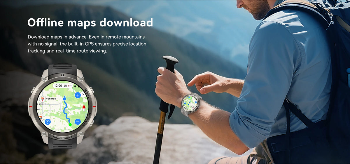 2026 Military Satellite Offline Map GPS Smart Watch Men 1.43''AMOLED Bluetooth Call Compass 5ATM Waterproof 170+Sport Smartwatch Pi-Mart