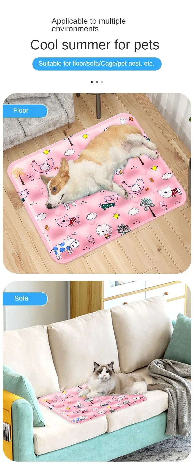 Large Pet Cooling Mat for Summer Heat Relief Reusable Breathable Gel Freeze Panel for Dogs Cats Indoor Outdoor Crate Bed Pi-Mart