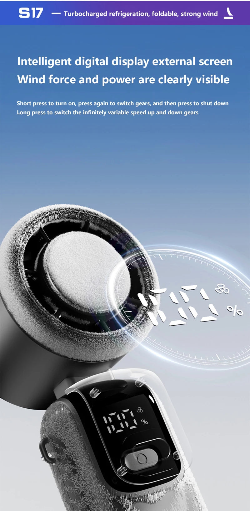 Lenovo Foldable/Hangable USB Desk Fan Ice Cooling Handheld Fan 100 Speeds Turbo Portable for Outdoor Fast Chill Ice Compress New Pi-Mart