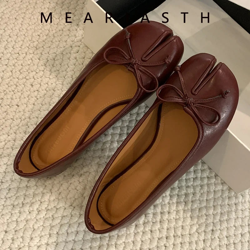 Spring Summer Microfiber Leather Split Toe Women Pumps Fashion bowknot Designer Low Heeled Tabi Soft Soles Loafers Casual Shoes LadyShow.Store