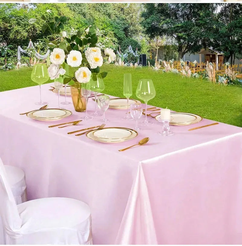 Rectangle Wedding Satin LargeTablecloth Bright Smooth Silk Table Cover Christmas Anniversary Dining Party high-end Table Decor Pi-Mart