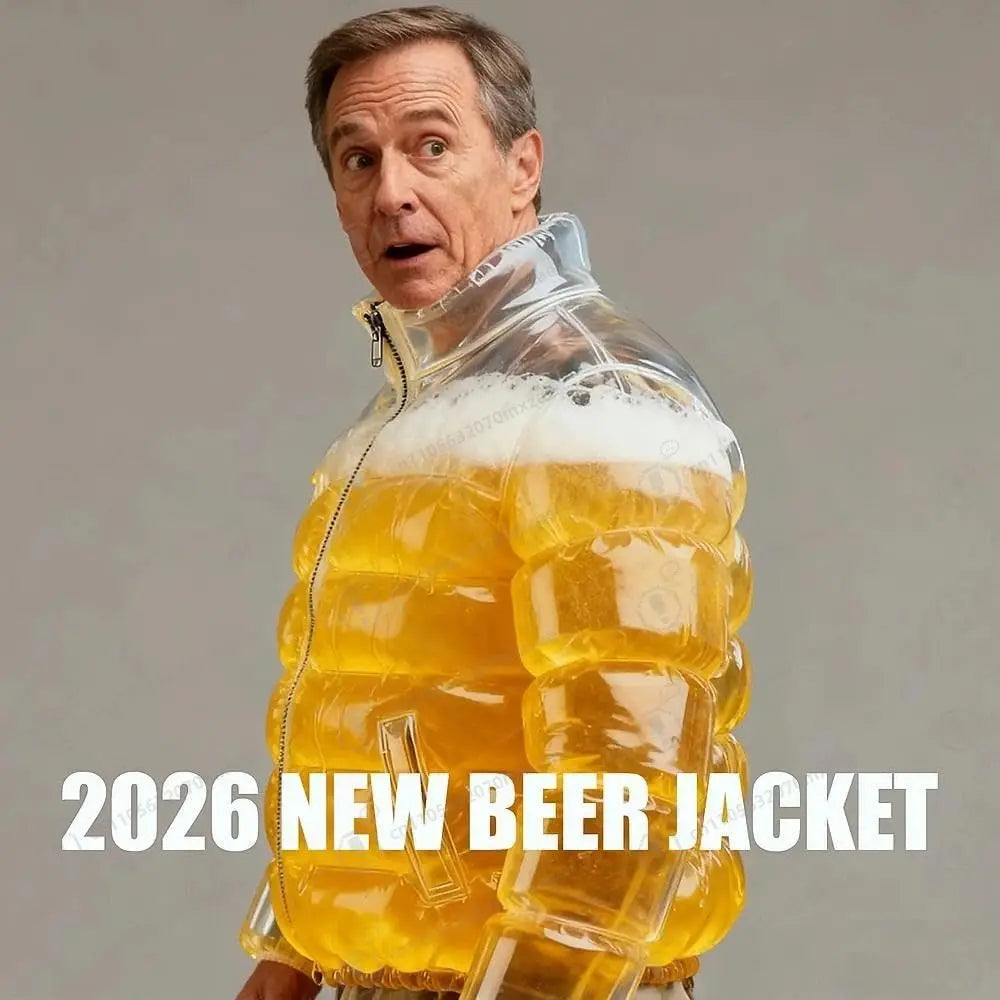 Beer Jacket With Straw for Men Women Transparent Warm Beer Puffer Jacket Drunk Jackets for Parties & Carnival Celebrations LadyShow.Store