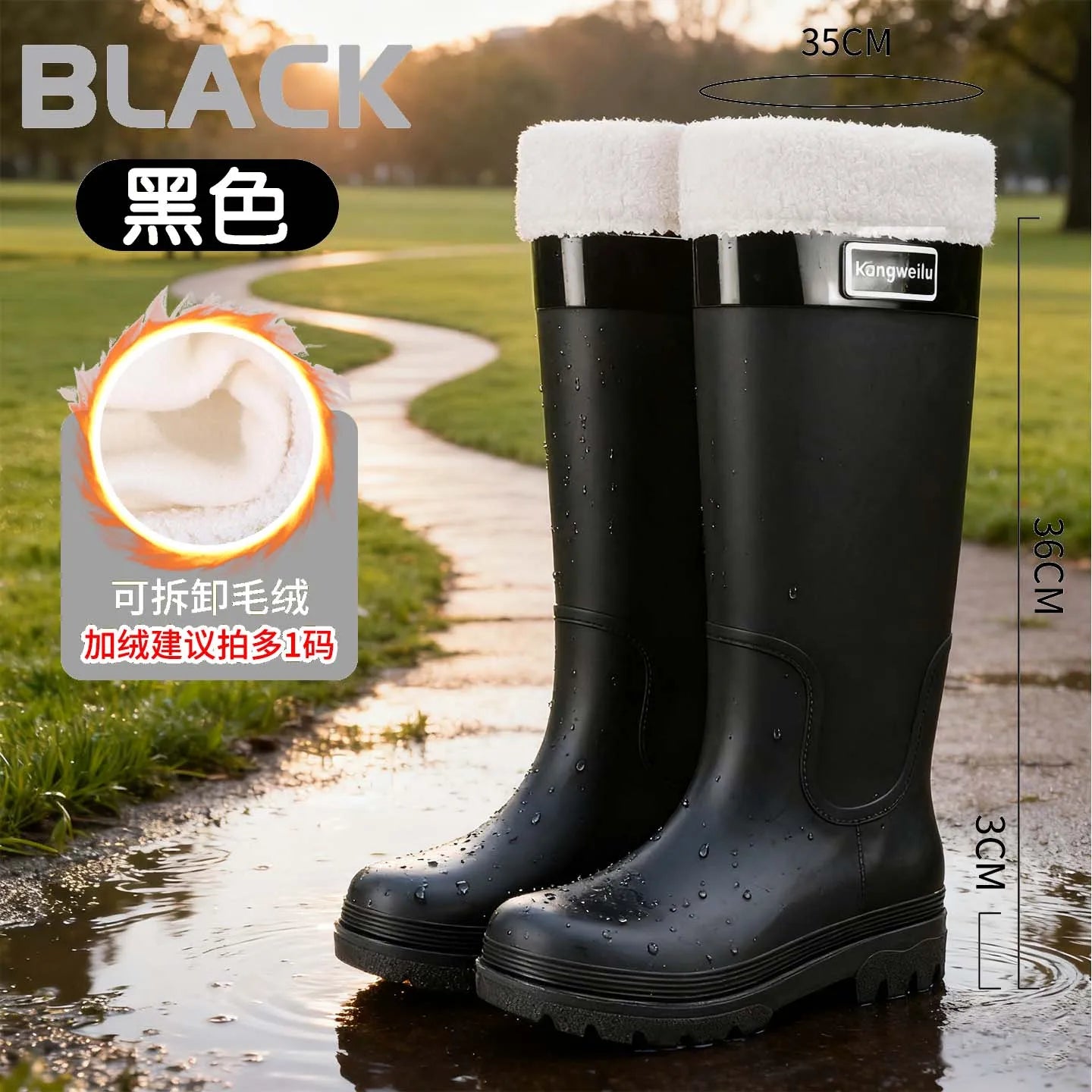 High-top rain boots, women's rain boots, lined adult outer wear, waterproof hiking boots, anti-slip shoes, durable sole LadyShow.Store