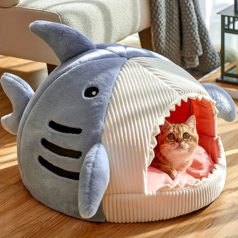 Plush Hooded Cat Cave Bed Round Semi‑Enclosed Shell Pet Nest Washable Anti‑Slip Warm All Season Sleeping Bed For Cats Small Dogs Pi-Mart
