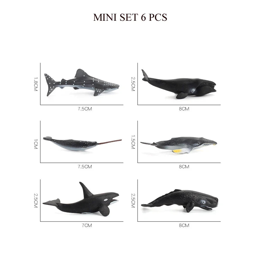 Realistic Mini Ocean Animal Figurines Plastic Marine Sea Creatures Whale Shark Dolphin Turtle Penguin Model Playset Gift for Kid LadyShow.Store