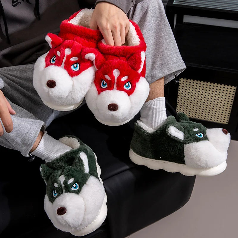 Plus Size 50 Indoor Fluffy Slippers For Women Men Winter Warm Shoes Cute Cartoon Dog Light Weight Couples Home Floor Slipper LadyShow.Store