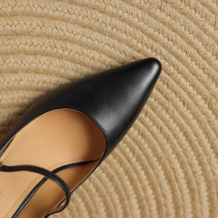 NEW Spring/Autumn Women Pumps Genuine Leather Shoes for Women Pointed Toe Thin Heel Shoes Shallow Buckle Strap Mary Janes Shoes Pi-Mart