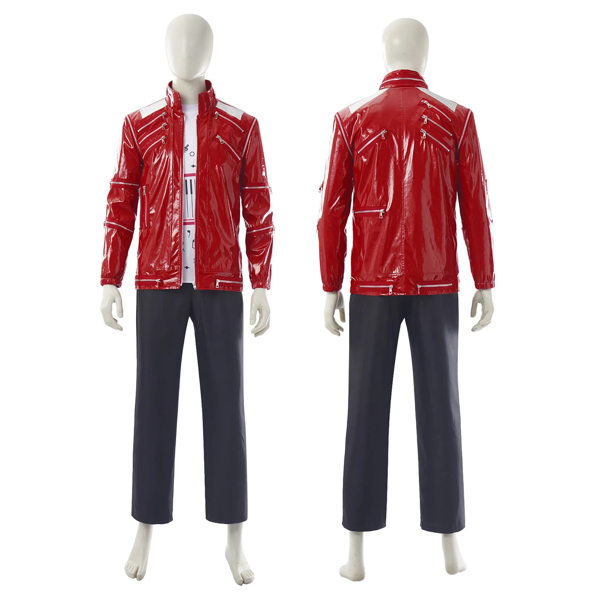 Red Zipper Michael Jackson MJ Beat It Jacket for Impersonators PU Leather Punk Casual Coat Halloween Stage Christmas Outwear Pi-Mart