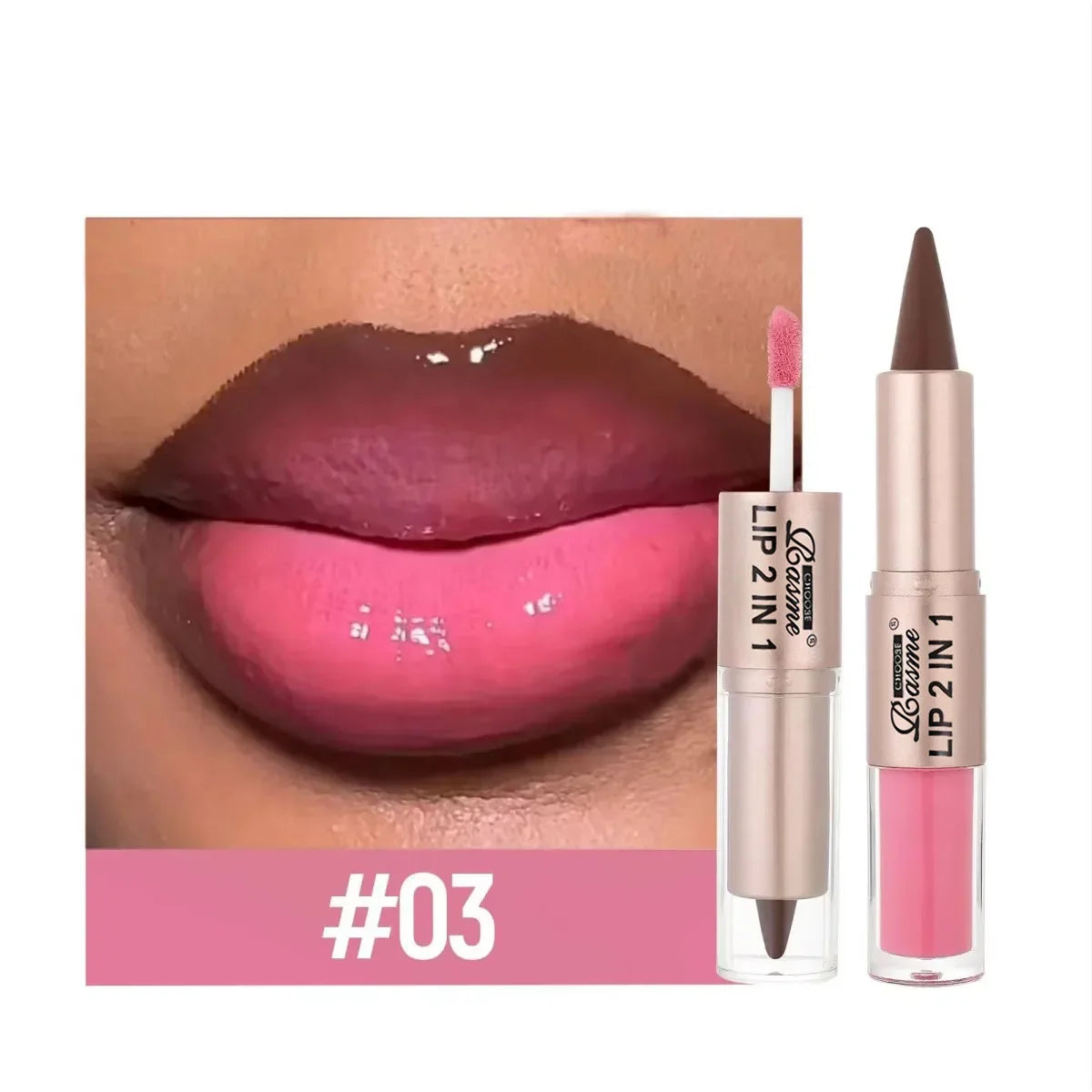 2IN1 Tapered Gradient Lipliner Pen Nude Brown Mirror Glass Lip Gloss Matte Lip Liner Waterproof Lip Contour Non Stick Makeup LadyShow.Store