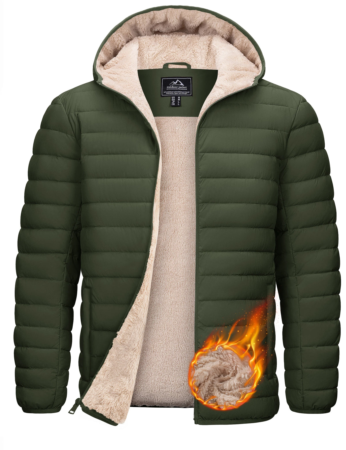 TACVASEN Men's Puffer Jacket Winter Warm Hooded Sherpa Lined Water Resistant Windproof Insulated Jacket Warm Winter Puffy Coat Pi-Mart