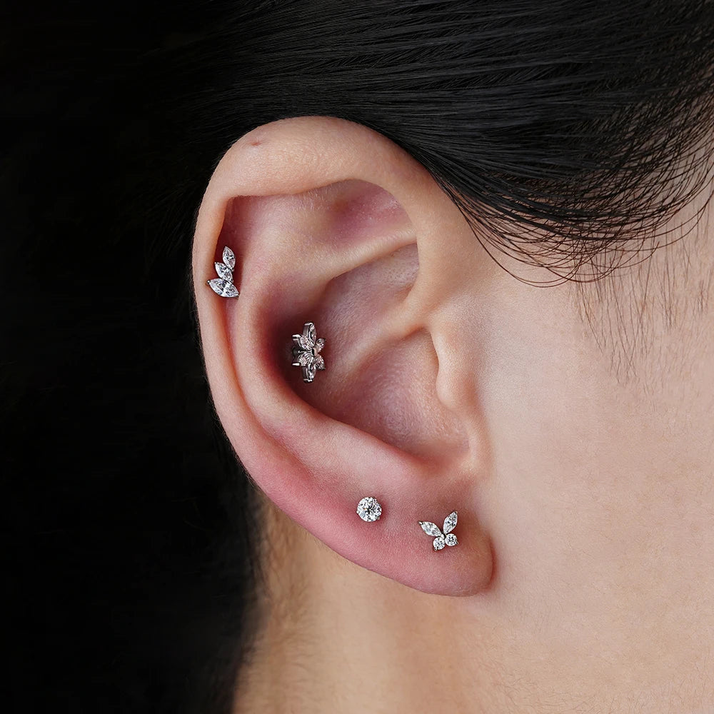 Right Grand ASTM F136 Titanium 16G Mini Butterfly CZ Labret Tragus Cartilage Conch Forward Helix Stud Nose Piercing Body Jewelry Pi-Mart