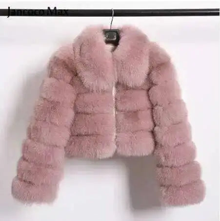 DEAT Fashion Women's Faux Fur Coat Lapel Zipper Long Sleeves Loose Thick Imitation  Fur Short Jacket Winter New 7AB6103 Pi-Mart