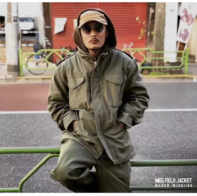 Maden Retro M65 Jackets for Men Green Outdoor Windbreaker Vintage Casual Solid Coat Mens Clothes Multi-Pocket Jacket Pi-Mart