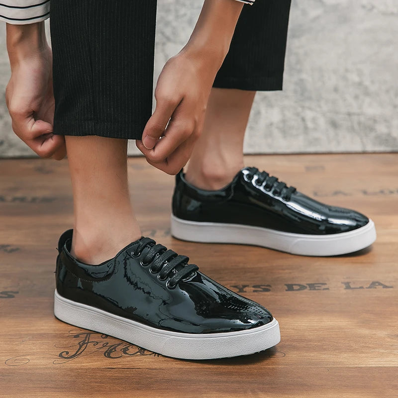 Spring Autumn Leather Shoes High Quality Patent Leather Casual Shoes Lace Up Sneakers Green Fashion Sole Designer Leather Shoes Pi-Mart
