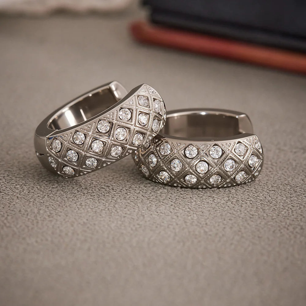 Liora Stainless Steel Zircon Women Hoop Earrings Metal Texture PVD Gold Plated Hypoallergenic Wedding Banquet Earrings Jewelry Pi-Mart