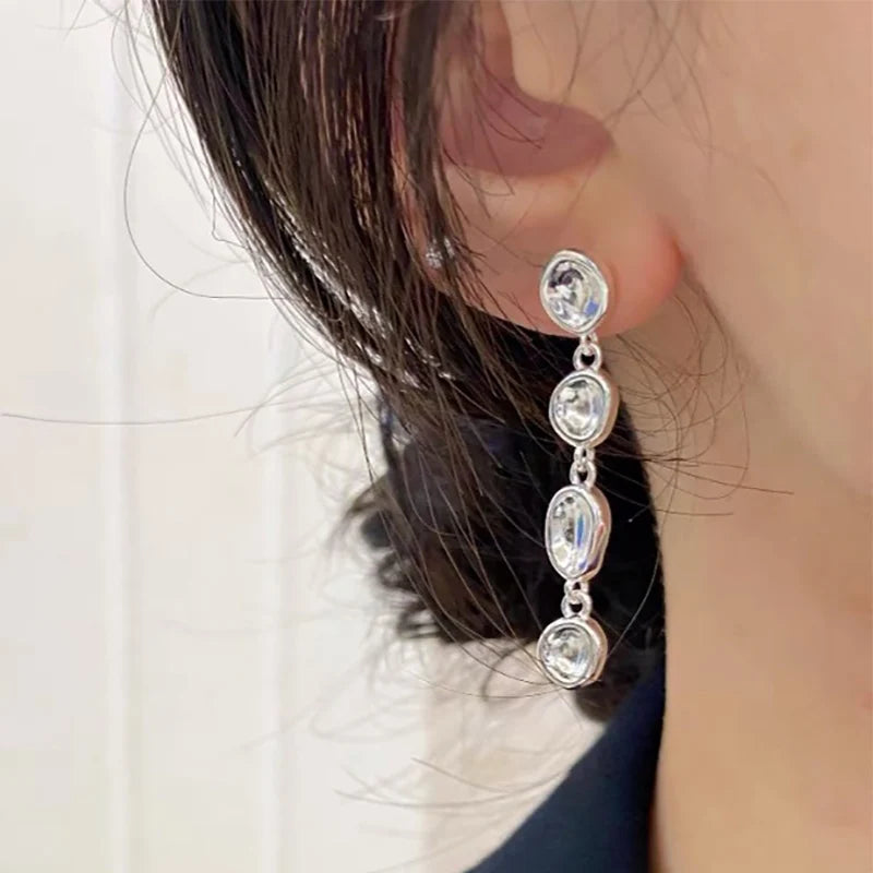 Foxanry Non-fading Silver Color Drop Earrings for Women Couples New Fashion Simple Chain Tassel Geometric Handmade Party Jewelry Pi-Mart