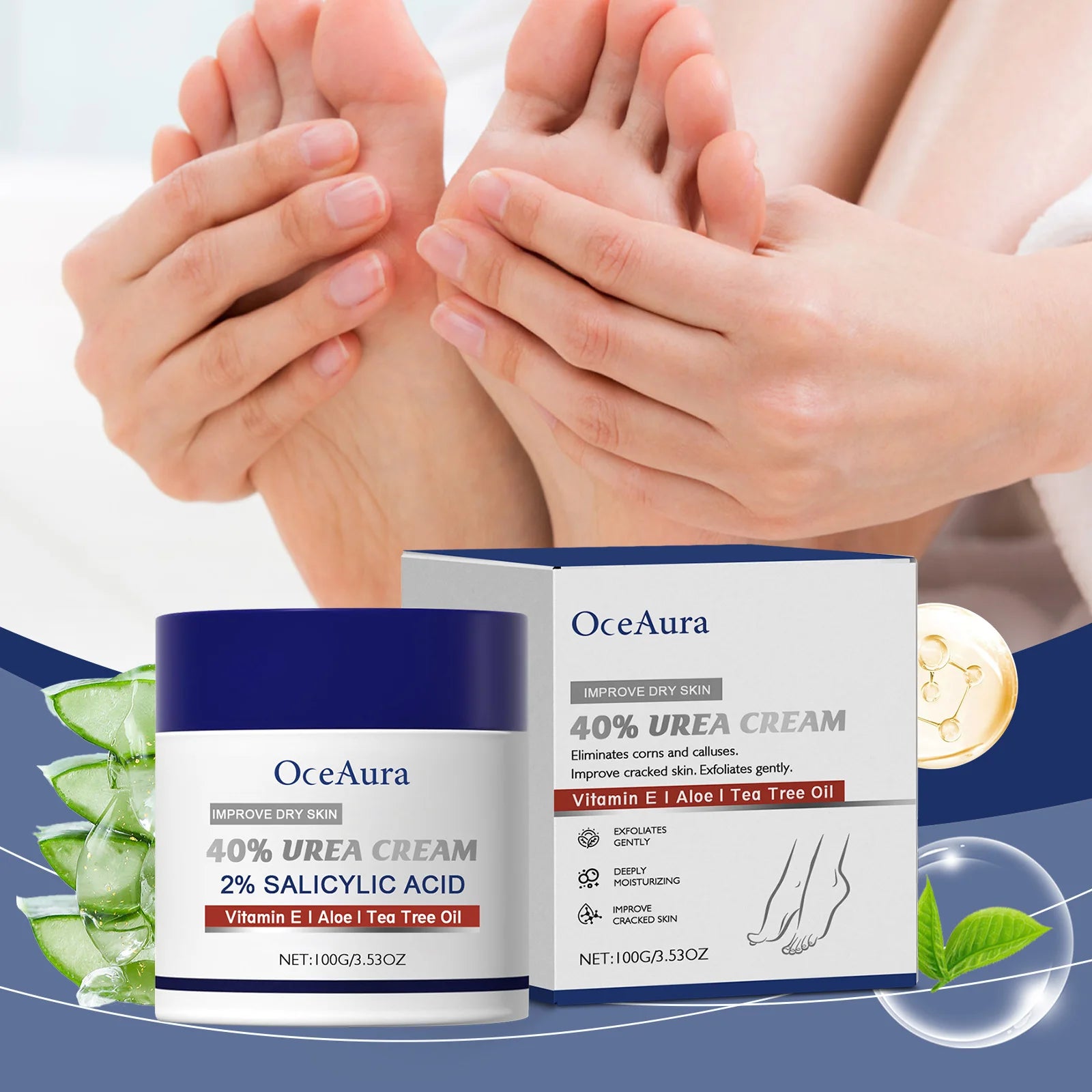 40% Urea Foot Cream Softening Dry Cracked Heels Deep Moisturizing Improve Roughness Remove Callus Exfoliation Foot Care Cream Pi-Mart