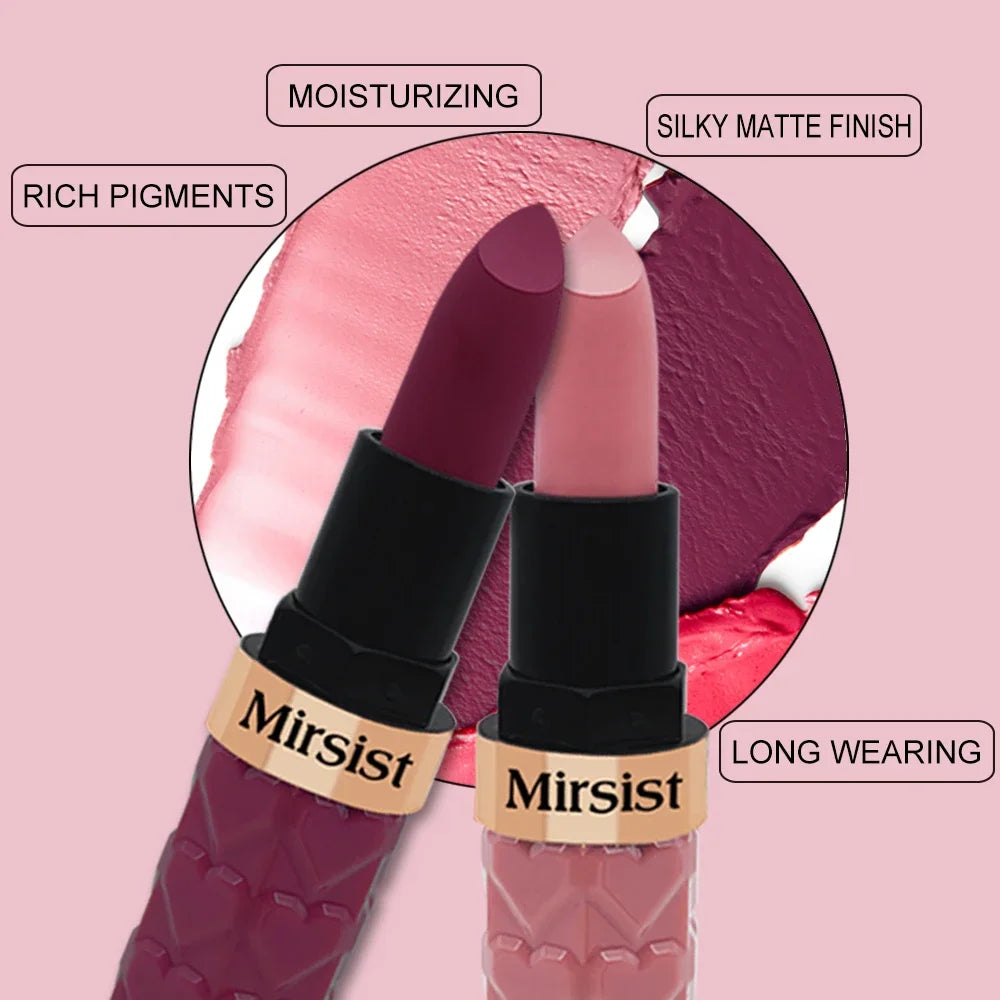 Matte Lipstick Nude Peach Brown Cherry Shades Velvety Smooth Long-Lasting Rich Pigment Waterproof Non-Stick Cup Lip Stick Makeup Pi-Mart