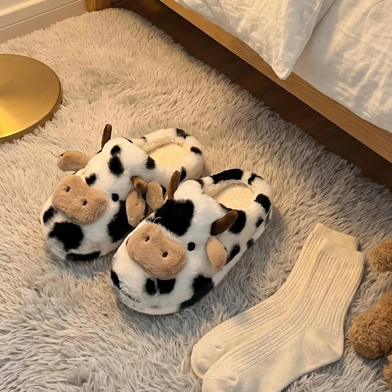 A Pair of Cute Cartoon 3D Cow Plush Slippers for Women, Comfortable Fluffy Home Slippers with Soft Soles for the Bedroom, Cute 3D Milk-Themed Warm Non-Slip Indoor Slippers, Lightweight and Silent Comfortable Shoes for Women, a Top Choice for Holiday Gifts LadyShow.Store