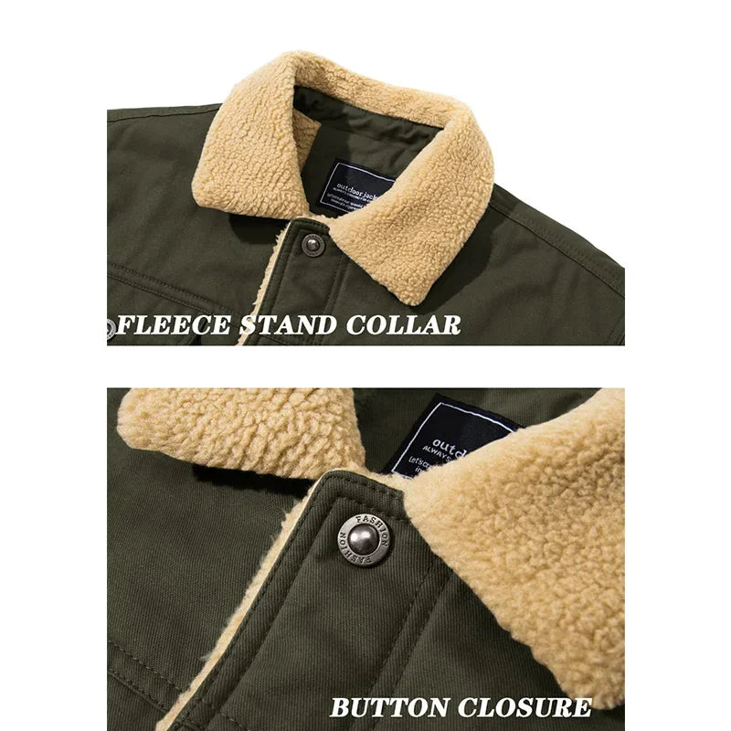EKLENTSON Winter Fleece Hiking Jackets Men Thermal Windproof Coat Outdoor Thick Warm Cotton Cargo Work Jacket Travel Outerwear Pi-Mart