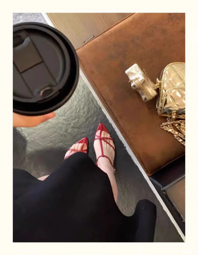 Women Sandal Summer New Fashion Narrow Band Ladies Gladiator Shoes Thin Low Heel Ankle Strap Dress Party Shoes Pi-Mart