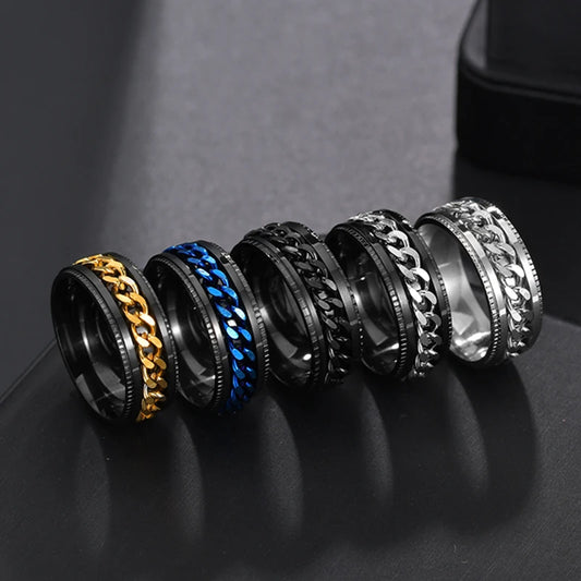 Cool Stainless Steel Rotatable Men Ring High Quality Spinner Chain Punk Women Jewelry for Party Gift Pi-Mart