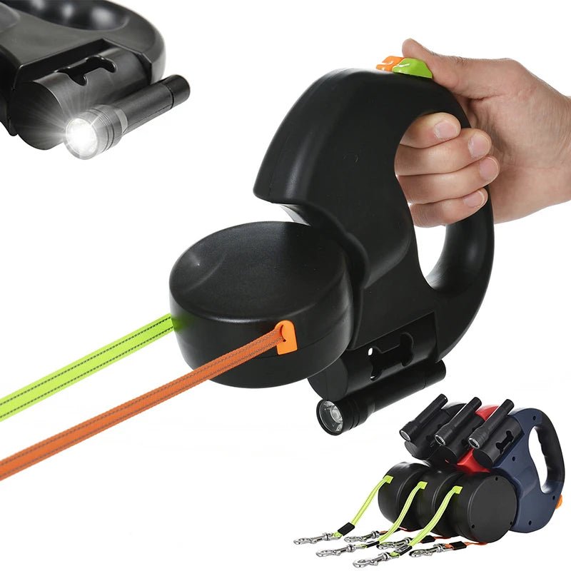 3m Retractable Dog Leash For Small Dogs Reflective Dual Pet Leash Lead 360 Swivel No Tangle Double Dog Walking Leash With Lights Pi-Mart