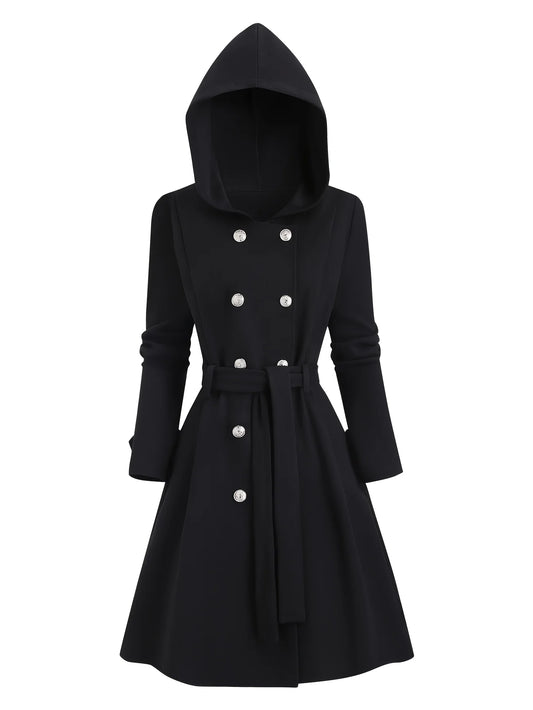 A Large-Sized, Casual, Elegant and Fashionable Double-Breasted Hooded Jacket for Women in Autumn and Winter Pi-Mart