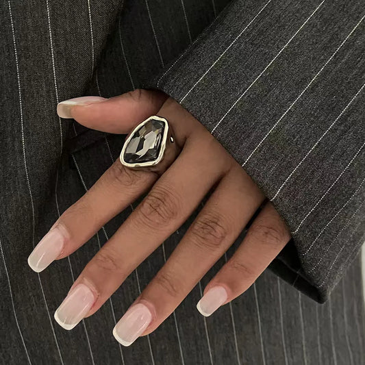Minimalist Acrylic Rhinestone Open Ring for Women Korean Fashion Geometry Adjustable Knuckle Ring Party Jewelry Lady Gifts Pi-Mart