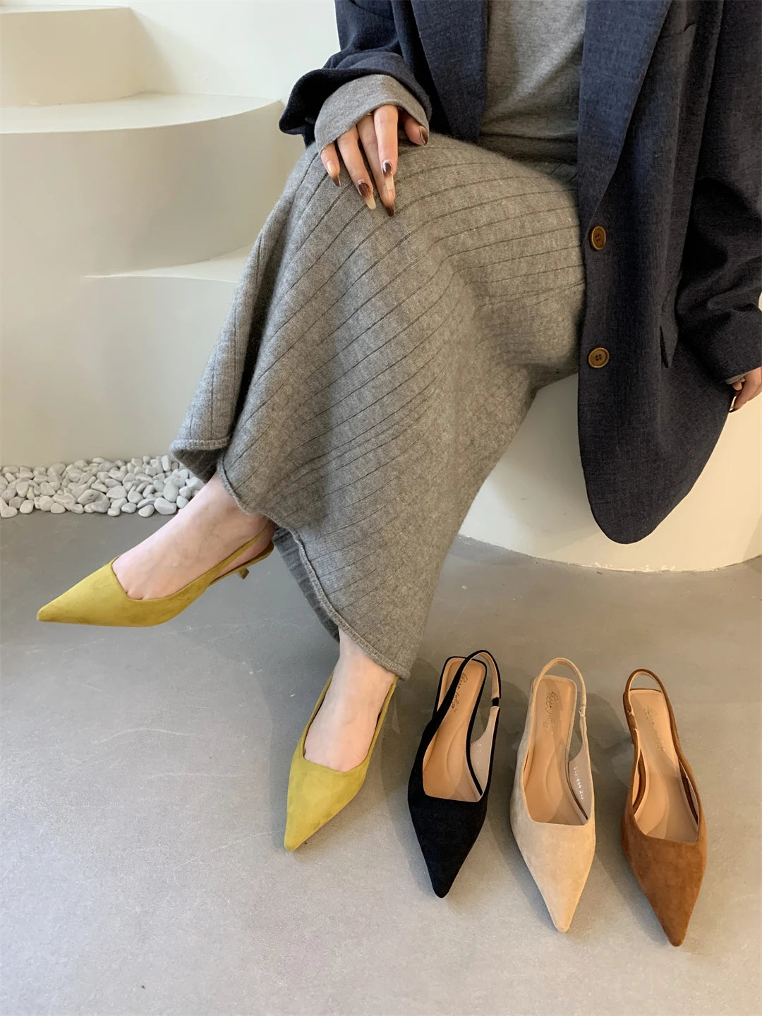 Bailamos Women Sandals Pointed Toe Elegant Low-heel Shoes Summer Fashion Slingback Woman Mules Shoes Pumps Dress Shoes Pi-Mart