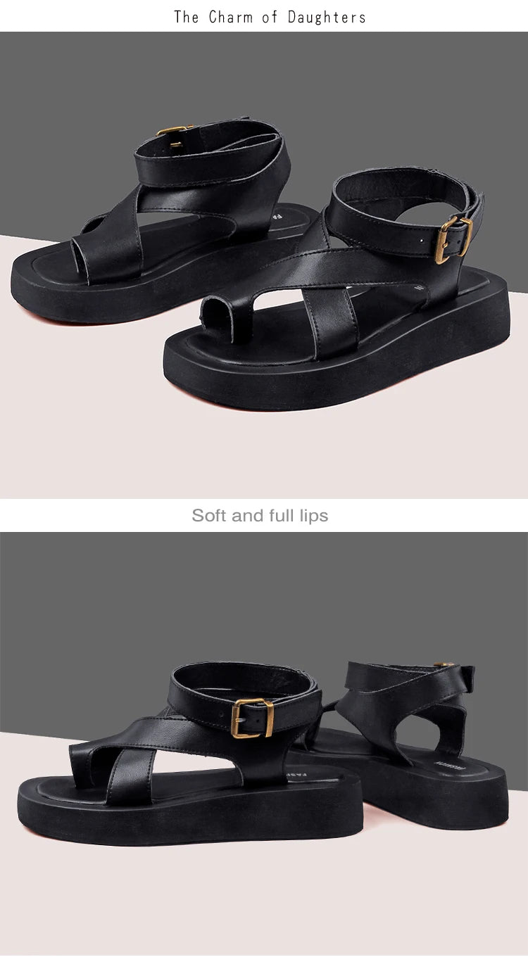 AIYUQI Sandals Women Genuine Leather 2026 Summer New Clip Toe Sandals Ladies Roman Women Shoes Muffin Sandals WHS MTO Pi-Mart