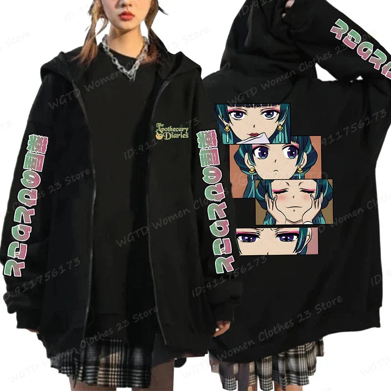 Funny The Apothecary Diaries Print Hoodies Men Women Casual Harajuku Zipper Hooded Pullovers Coat Anime Streetwear Sweatshirt LadyShow.Store