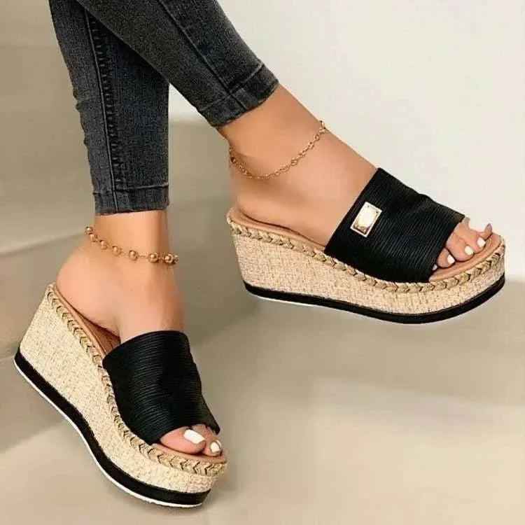 Womens High Heel Sandals Ladies Thick Bottom Casual Slippers Summer New Wedges Sandals Female Shoes Women Platform Mules Slipper LadyShow.Store