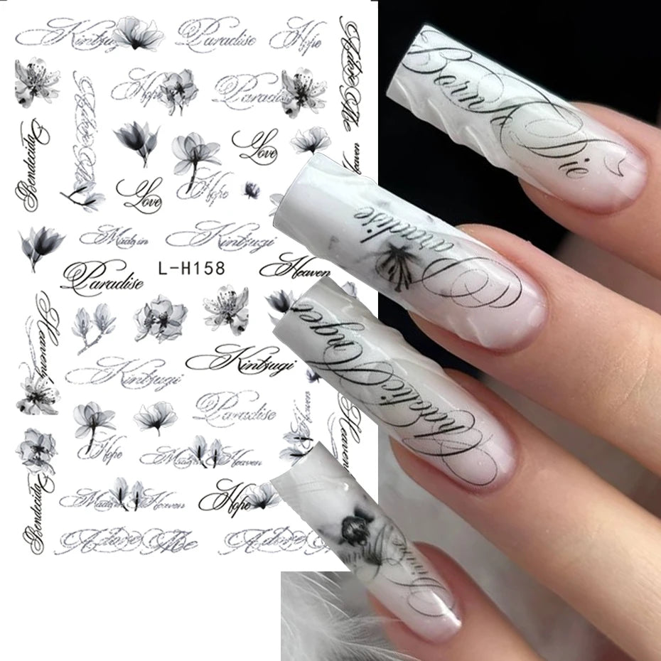 2/3 pcs Punk Style English Letters Nail Stickers Gothic Artistic Lettering Nail Charms Y2K Metallic Retro Letters Nail Decor Pi-Mart