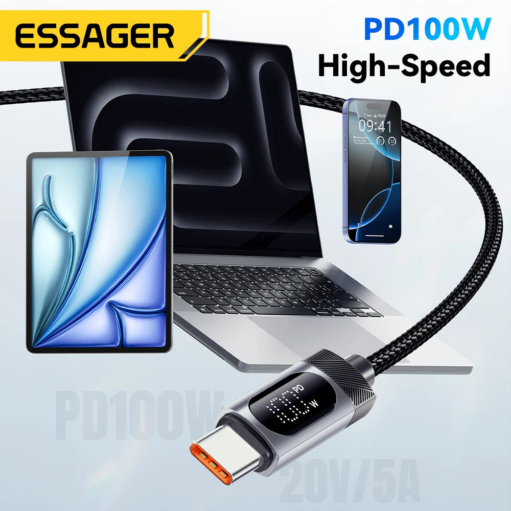 Essager Digital Dispaly USB C Cable For iPhone 17 16 15 Xiaomi Huawei 100W PD Fast Charging For Macbook iPad Type C to C Cable Pi-Mart