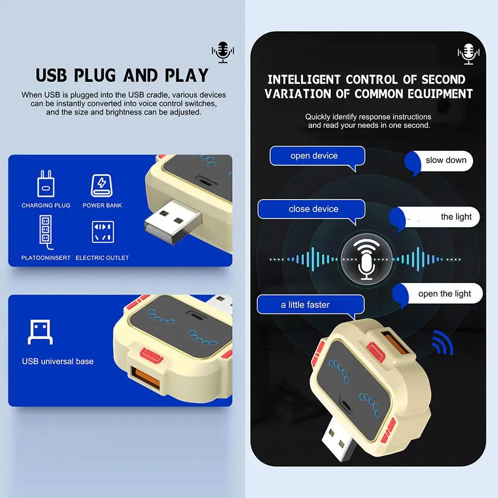 Voice Control Smart USB Socket Converter Lamp Protection Lights Switch Expansion Docking Station -English Voice Control Socket Pi-Mart