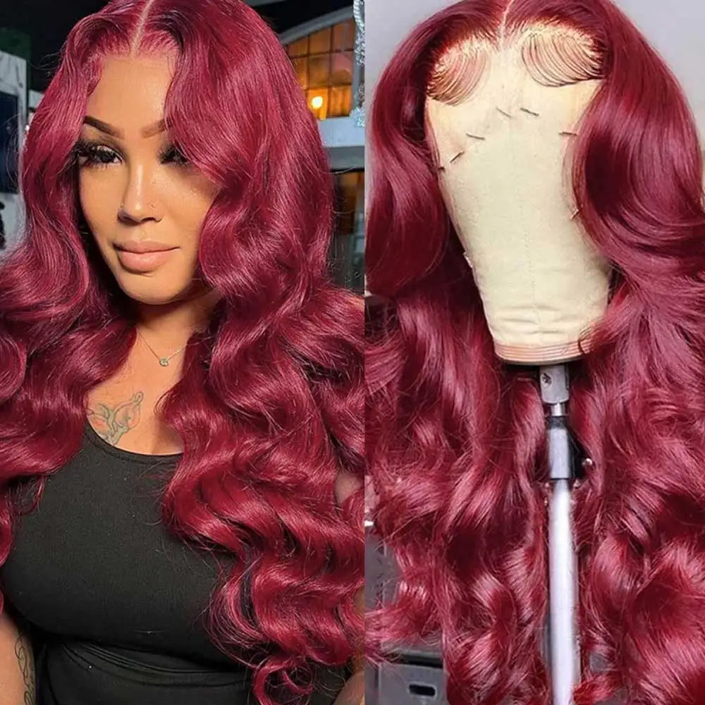 30 Inch Burgundy Body Wave Human Hair Wigs 13x4 HD Lace Frontal Wig Colored 99j Wet And Wavy Curly Lace Front Human Hair Wigs LadyShow.Store