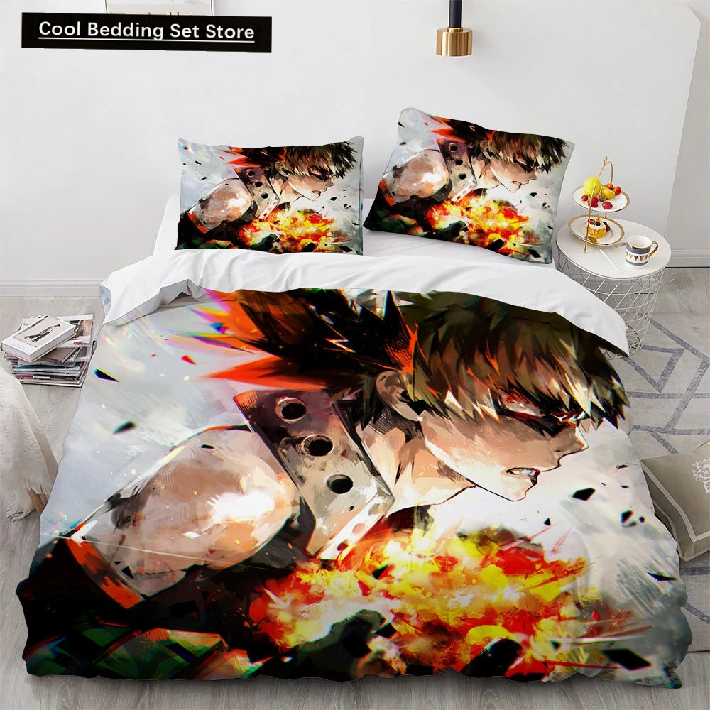 New Anime My Hero Academy Bedding Set Anime Characters Duvet Cover 3D Cartoon Polyester Quilt Cover Queen King Size Kids Boys Pi-Mart